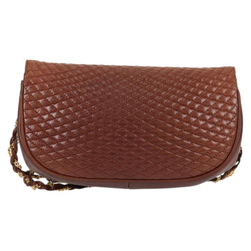 BALLY Quilted Shoulder Bag Leather Brown Gold Auth BA4180 - 0