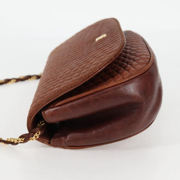 BALLY Quilted Shoulder Bag Leather Brown Gold Auth BA4180