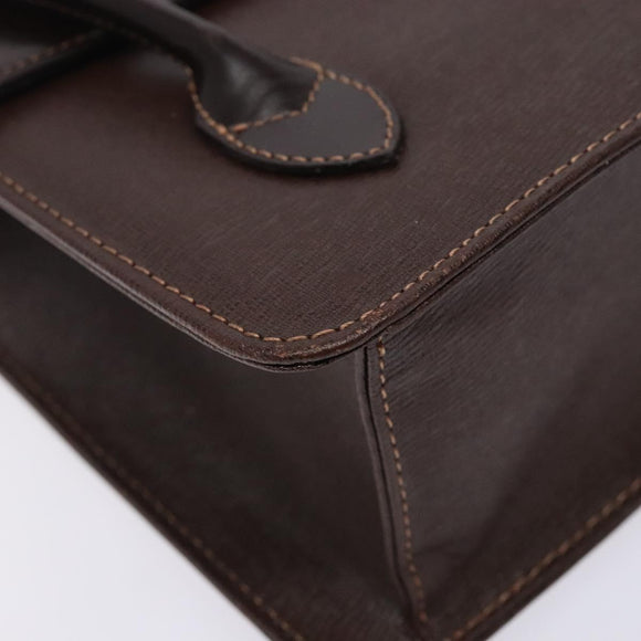 Burberrys Hand Bag Leather Dark Brown Gold Auth BA4181
