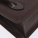 Burberrys Hand Bag Leather Dark Brown Gold Auth BA4181-13