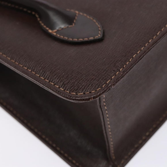 Burberrys Hand Bag Leather Dark Brown Gold Auth BA4181