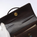 Burberrys Hand Bag Leather Dark Brown Gold Auth BA4181-11