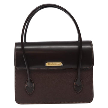 Burberrys Hand Bag Leather Dark Brown Gold Auth BA4181 - 0