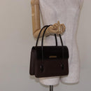 Burberrys Hand Bag Leather Dark Brown Gold Auth BA4181-21