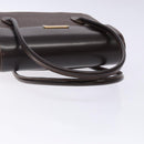 Burberrys Hand Bag Leather Dark Brown Gold Auth BA4181-7