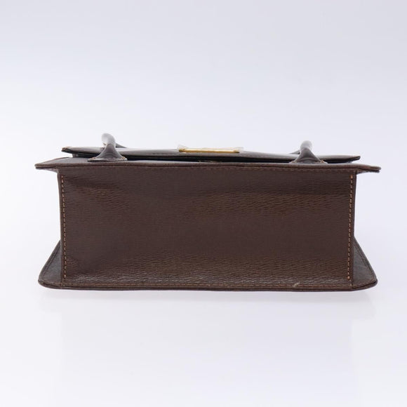 Burberrys Hand Bag Leather Dark Brown Gold Auth BA4181