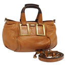 Chloe Etel Hand Bag Leather 2way Brown Gold Auth BA4185-1