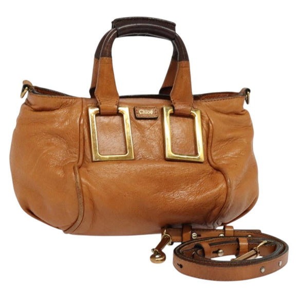 Chloe Etel Hand Bag Leather 2way Brown Gold Auth BA4185