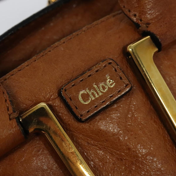 Chloe Etel Hand Bag Leather 2way Brown Gold Auth BA4185