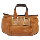 Chloe Etel Hand Bag Leather 2way Brown Gold Auth BA4185-2