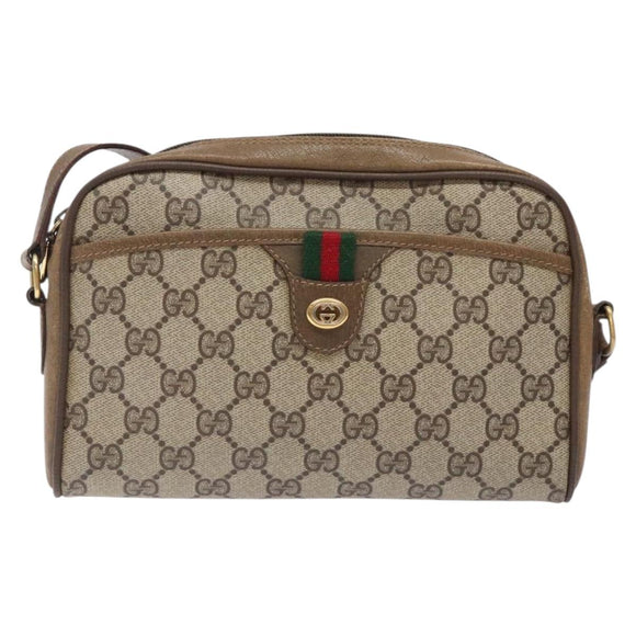 GUCCI GG Supreme Web Sherry Line Bag PVC Beige Gold 116 02 089 Auth BA4187