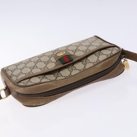 GUCCI GG Supreme Web Sherry Line Bag PVC Beige Gold 116 02 089 Auth BA4187