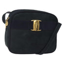 Salvatore Ferragamo Vala Shoulder Bag Suede Navy Gold Auth BA4188-1