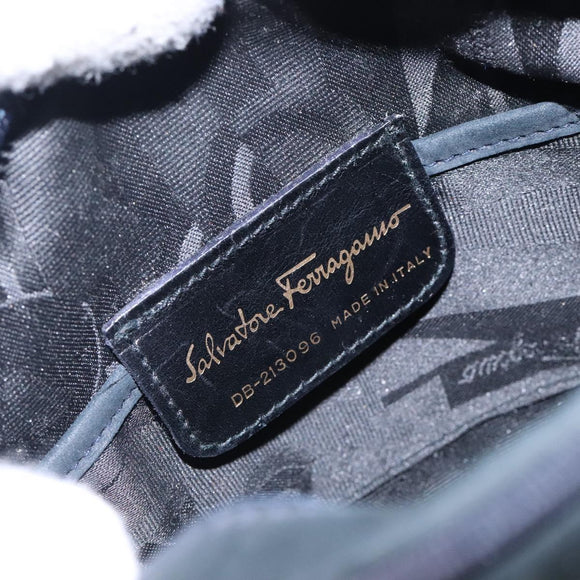 Salvatore Ferragamo Vala Shoulder Bag Suede Navy Gold Auth BA4188