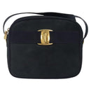 Salvatore Ferragamo Vala Shoulder Bag Suede Navy Gold Auth BA4188-13