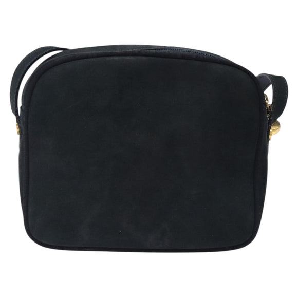 Salvatore Ferragamo Vala Shoulder Bag Suede Navy Gold Auth BA4188