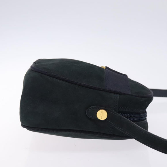 Salvatore Ferragamo Vala Shoulder Bag Suede Navy Gold Auth BA4188