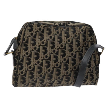 Christian Dior Trotter Canvas Shoulder Bag Black Gold Auth BA4192