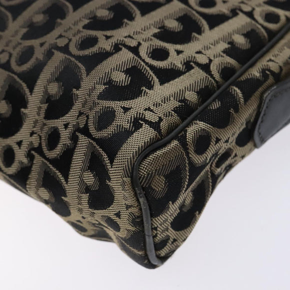 Christian Dior Trotter Canvas Shoulder Bag Black Gold Auth BA4192
