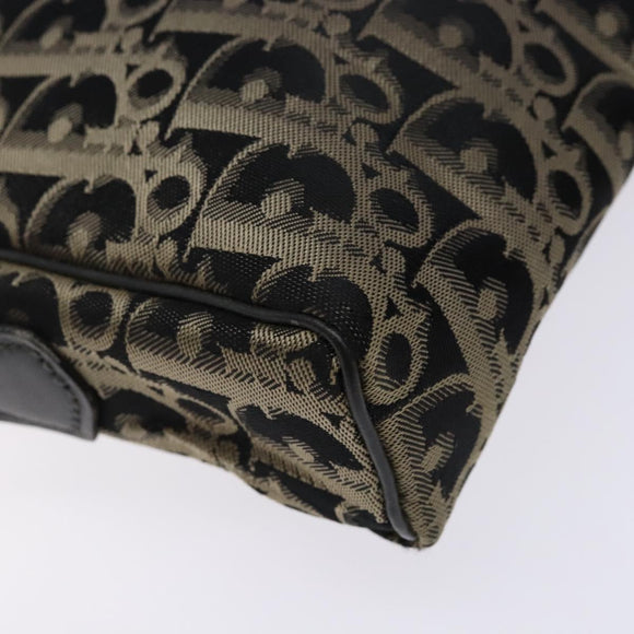 Christian Dior Trotter Canvas Shoulder Bag Black Gold Auth BA4192