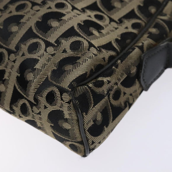 Christian Dior Trotter Canvas Shoulder Bag Black Gold Auth BA4192