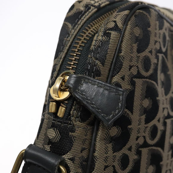 Christian Dior Trotter Canvas Shoulder Bag Black Gold Auth BA4192