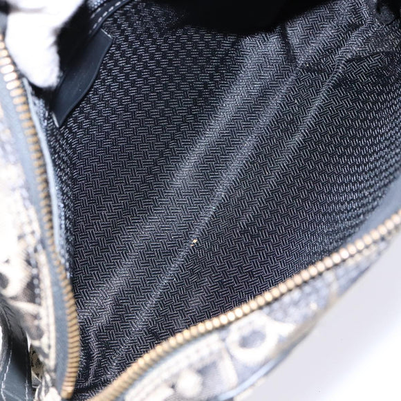 Christian Dior Trotter Canvas Shoulder Bag Black Gold Auth BA4192