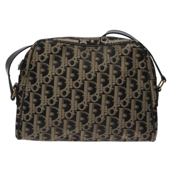 Christian Dior Trotter Canvas Shoulder Bag Black Gold Auth BA4192