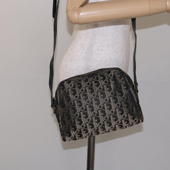 Christian Dior Trotter Canvas Shoulder Bag Black Gold Auth BA4192