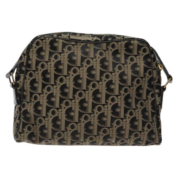 Christian Dior Trotter Canvas Shoulder Bag Black Gold Auth BA4192