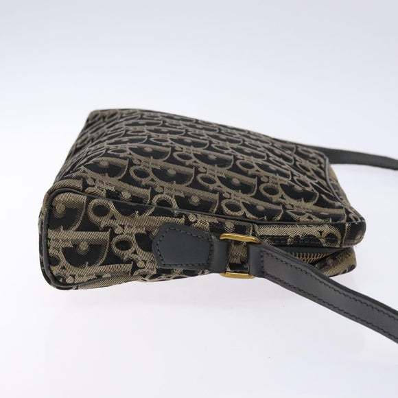 Christian Dior Trotter Canvas Shoulder Bag Black Gold Auth BA4192