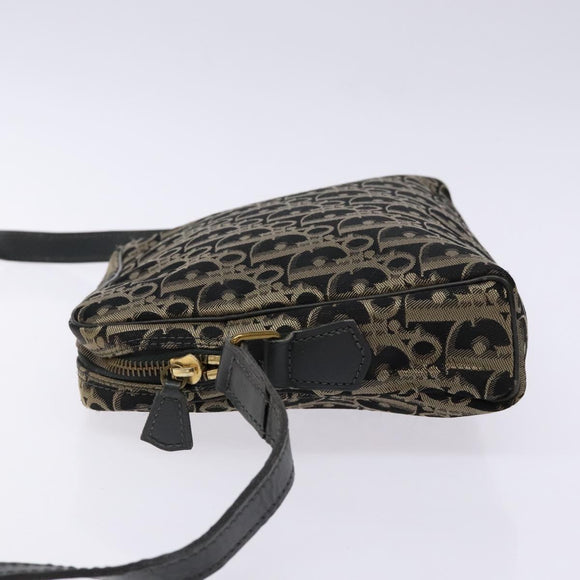 Christian Dior Trotter Canvas Shoulder Bag Black Gold Auth BA4192