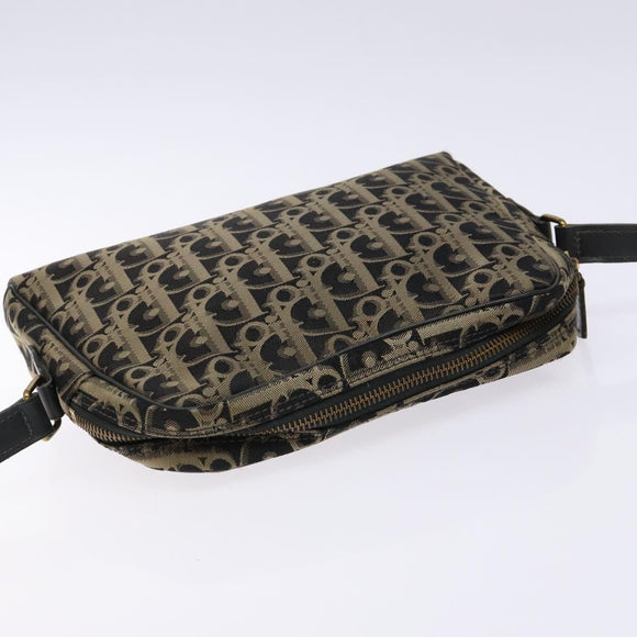 Christian Dior Trotter Canvas Shoulder Bag Black Gold Auth BA4192