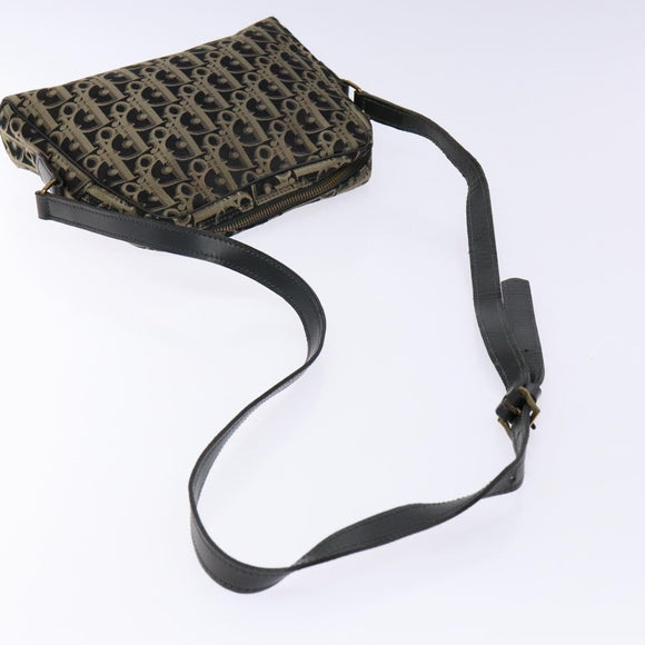 Christian Dior Trotter Canvas Shoulder Bag Black Gold Auth BA4192