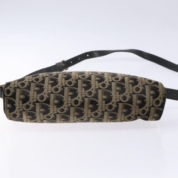 Christian Dior Trotter Canvas Shoulder Bag Black Gold Auth BA4192