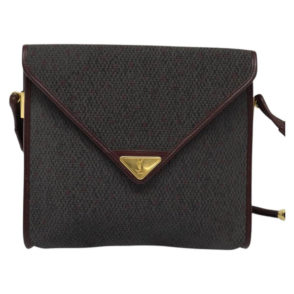 SAINT LAURENT Shoulder Bag Coated Canvas Bordeaux Gold Auth BA4193