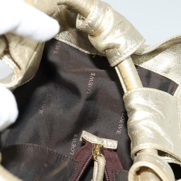 LOEWE Anag Lamb Nappa Aire Tote Bag Leather Gold Auth BA4201