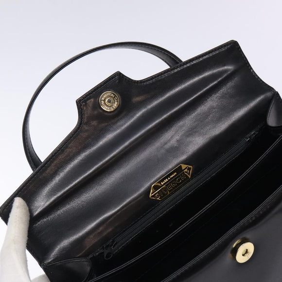 GIVENCHY Hand Bag Leather Black Gold Auth BA4202