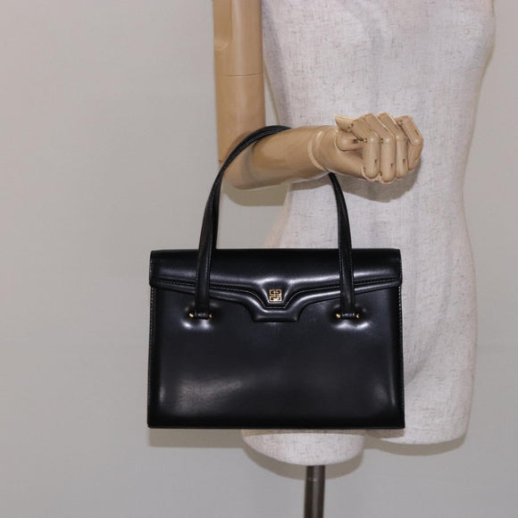 GIVENCHY Hand Bag Leather Black Gold Auth BA4202