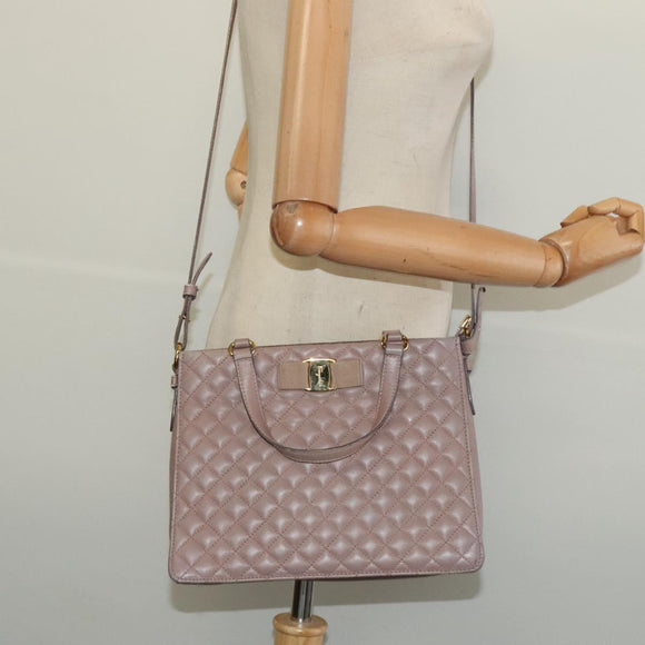 Salvatore Ferragamo Vala Shoulder Bag Leather Pink Gold Auth BA4203