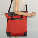 BURBERRY Black Label Tote Bag Leather Red Silver Auth BA4208-22