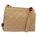 CHANEL Matelasse COCO Mark Chain Shoulder Bag Lamb Skin Beige CC Auth BA4210-1