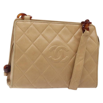CHANEL Matelasse COCO Mark Chain Shoulder Bag Lamb Skin Beige CC Auth BA4210