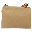 CHANEL Matelasse COCO Mark Chain Shoulder Bag Lamb Skin Beige CC Auth BA4210-3