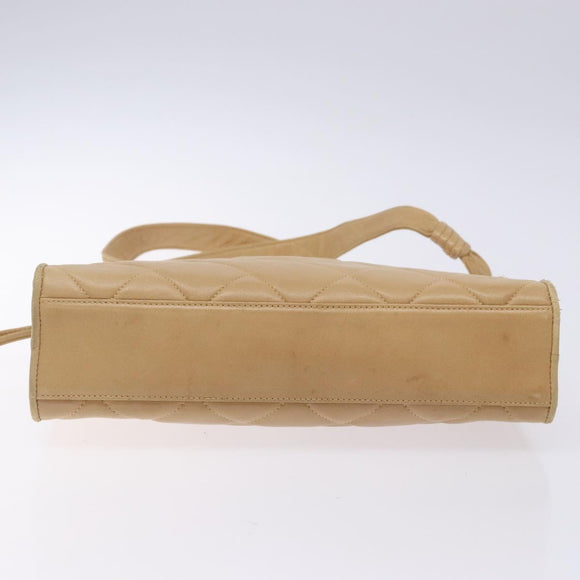 CHANEL Matelasse COCO Mark Chain Shoulder Bag Lamb Skin Beige CC Auth BA4210