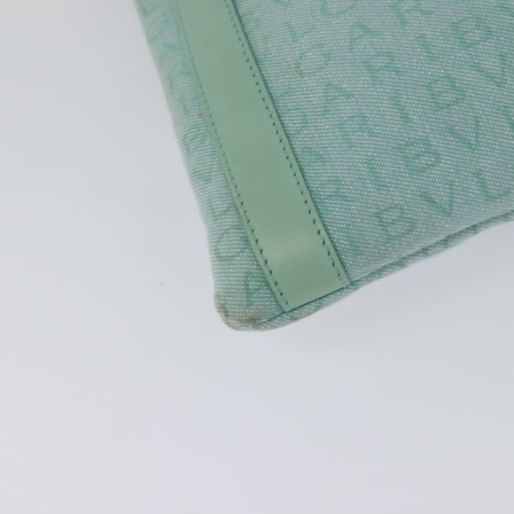 BVLGARI Logo Mania Shoulder Bag Canvas Green Silver Auth BA4215