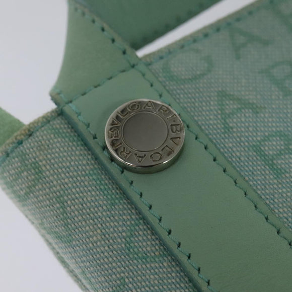 BVLGARI Logo Mania Shoulder Bag Canvas Green Silver Auth BA4215