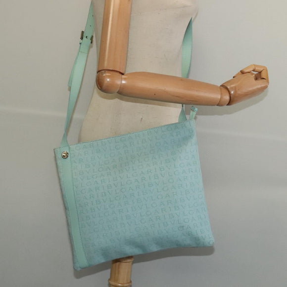 BVLGARI Logo Mania Shoulder Bag Canvas Green Silver Auth BA4215