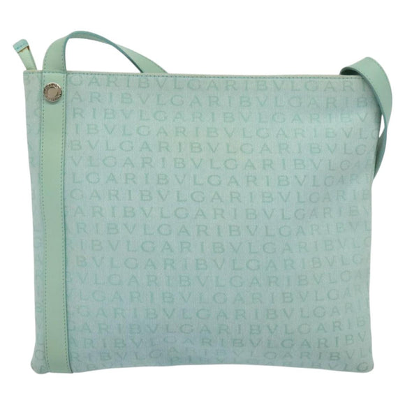 BVLGARI Logo Mania Shoulder Bag Canvas Green Silver Auth BA4215