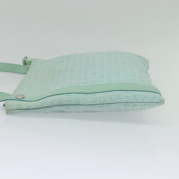 BVLGARI Logo Mania Shoulder Bag Canvas Green Silver Auth BA4215